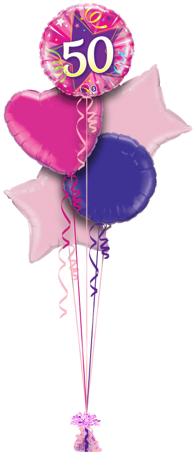 50th Pink Star Balloon Bunch