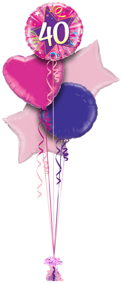40th Pink Star Balloon Bunch