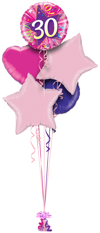 30th Pink Star Balloon Bunch