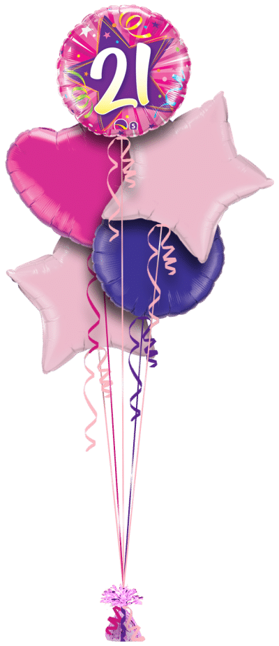 21st Pink Star Balloon Bunch