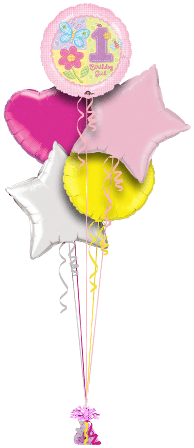 1st Birthday Girl Balloon Bunch