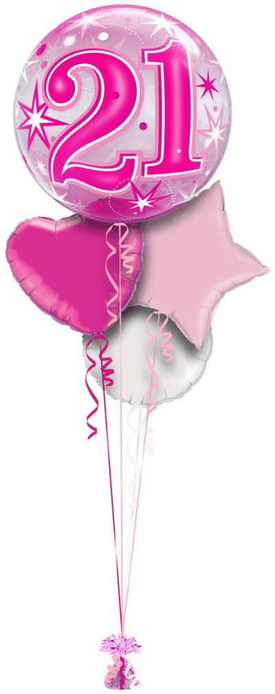 Pink 21st Birthday Bubble Balloon Bunch