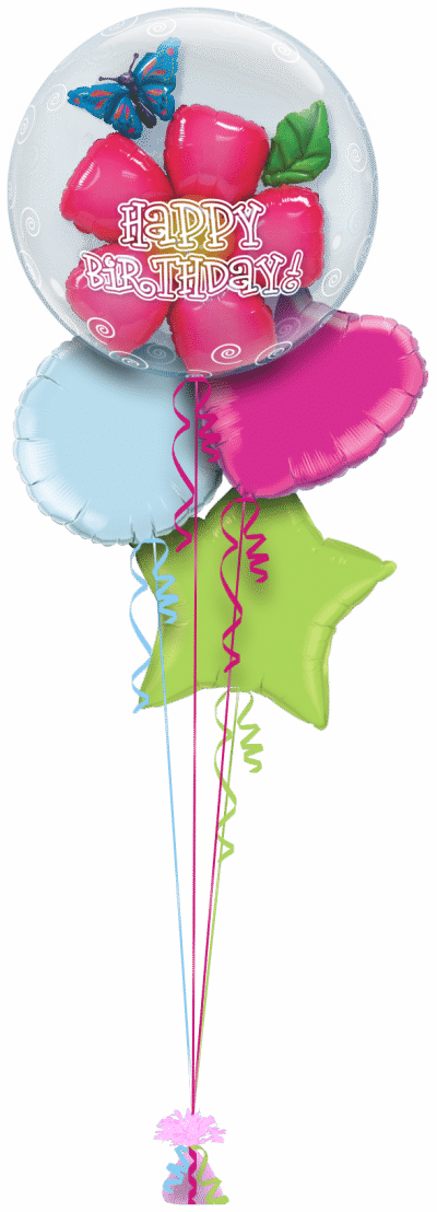 Flower and Butterfly Double Bubble Balloon Bunch