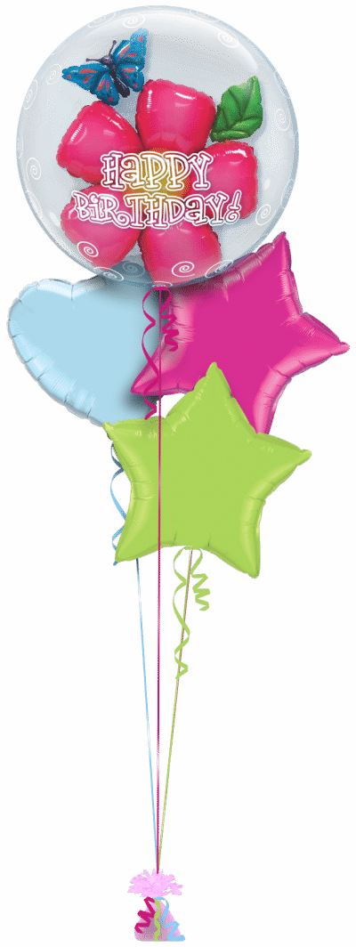 Flower and Butterfly Double Bubble Balloon Bunch