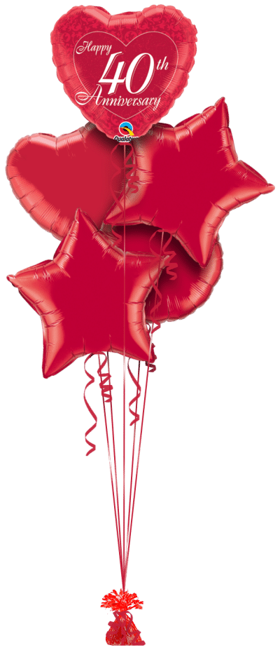 40th Anniversary Heart Balloon Bunch