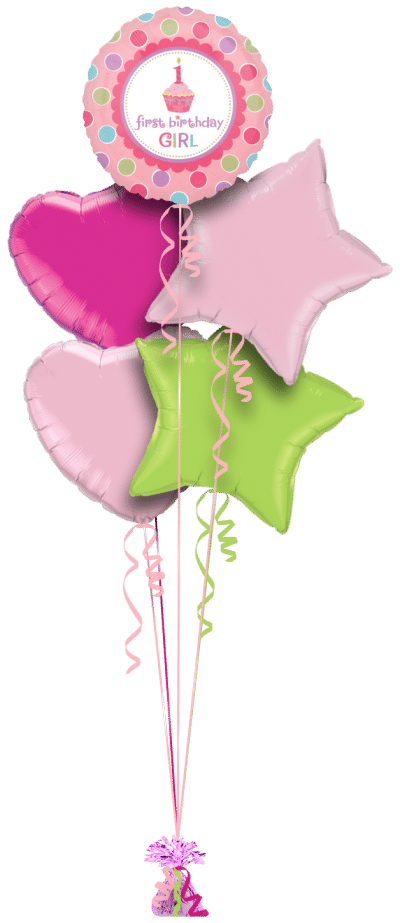  1st Birthday Cupcake Girl Balloon Bunch