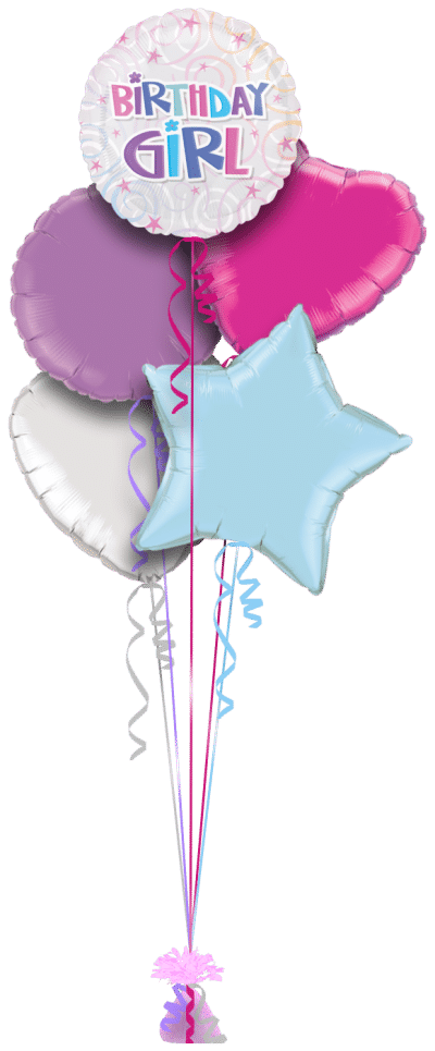 Birthday Girl Swirls Balloon Bunch