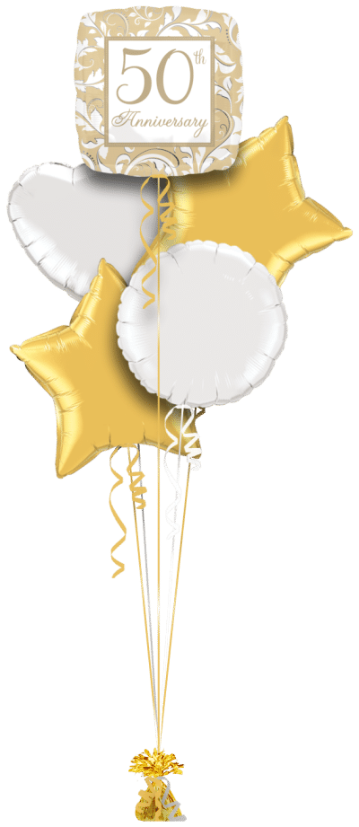 50th Anniversary Gold Sqaure Balloon Bunch