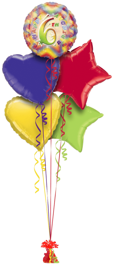 Colourful Happy 6th Birthday Balloon Bunch
