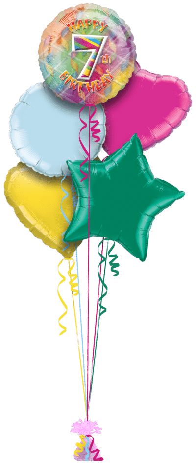 Colourful Happy 7th Birthday Balloon Bunch