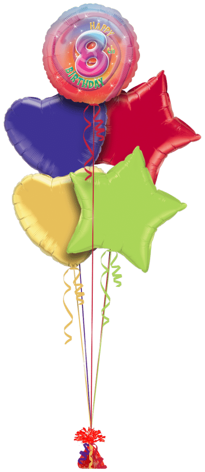 Colourful Happy 8th Birthday Balloon Bunch