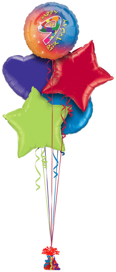 Colourful Happy 9th Birthday Balloon Bunch