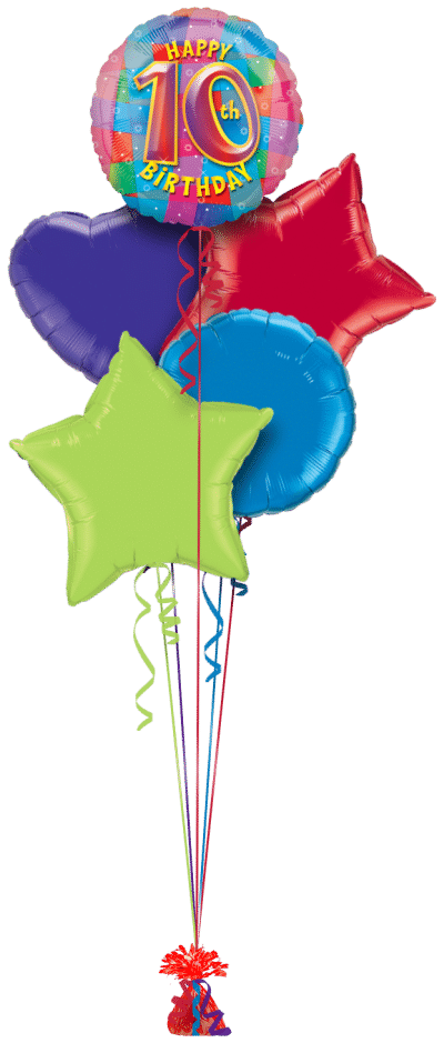 Colourful Happy 10th Birthday Balloon Bunch