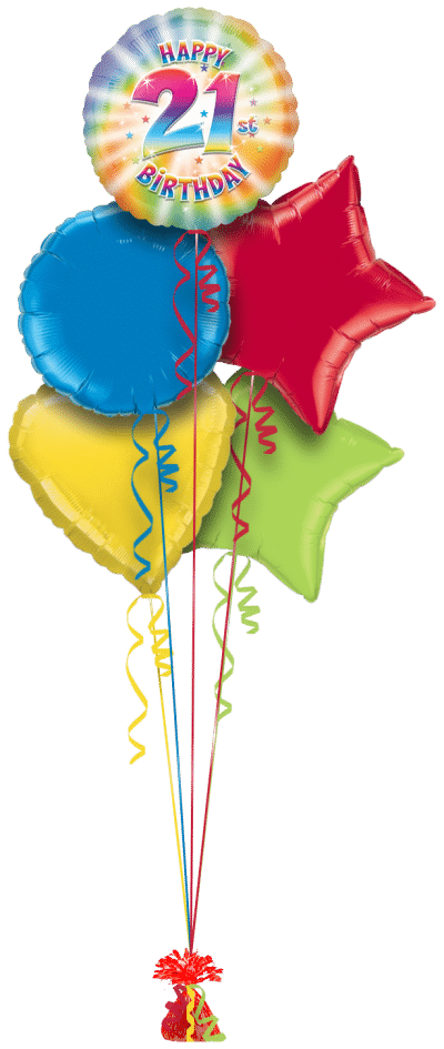 Colourful Happy 21st Birthday Balloon Bunch