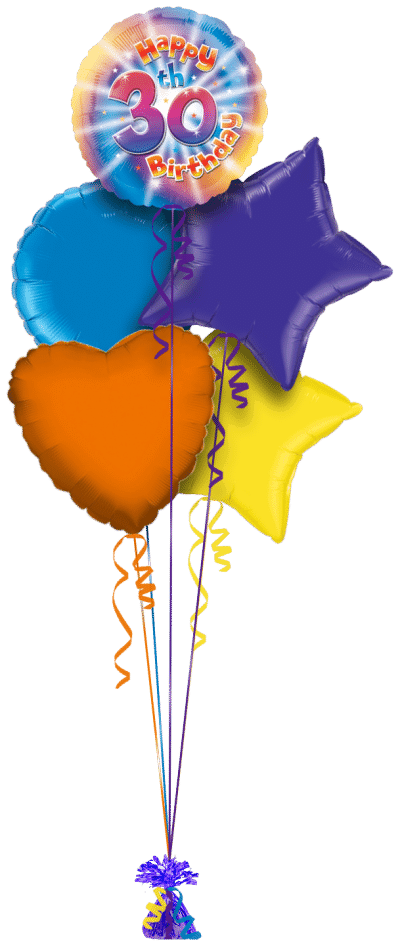 Colourful Happy 30th Birthday Balloon Bunch