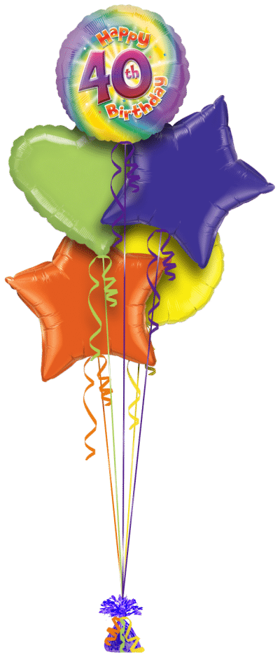 Colourful Happy 40th Birthday Balloon Bunch