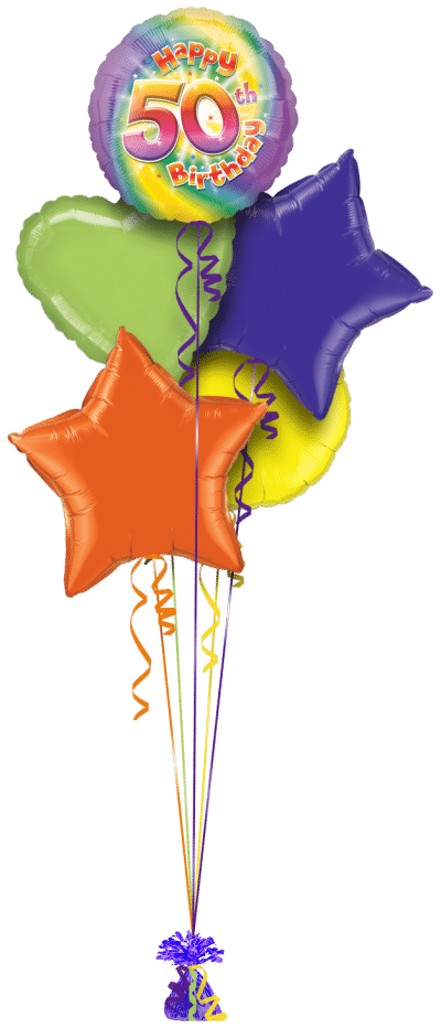 Colourful Happy 50th Birthday Balloon Bunch