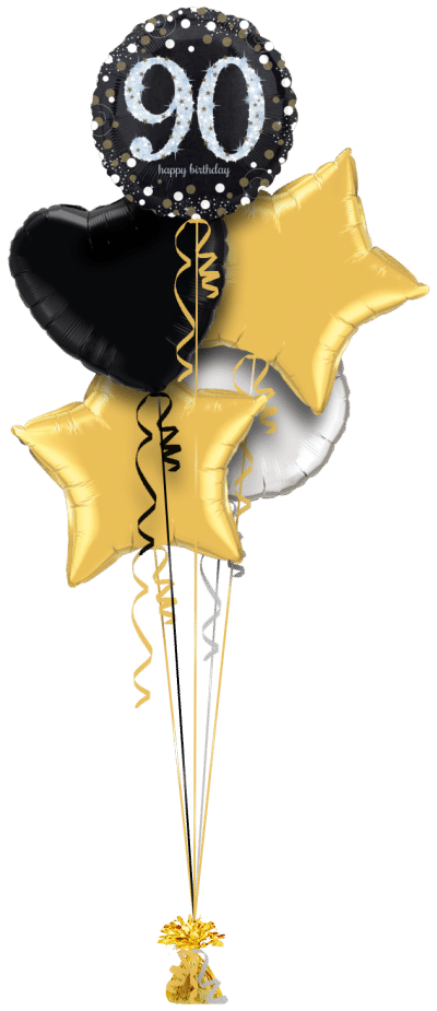 Glimmer Confetti 90th Birthday Balloon Bunch