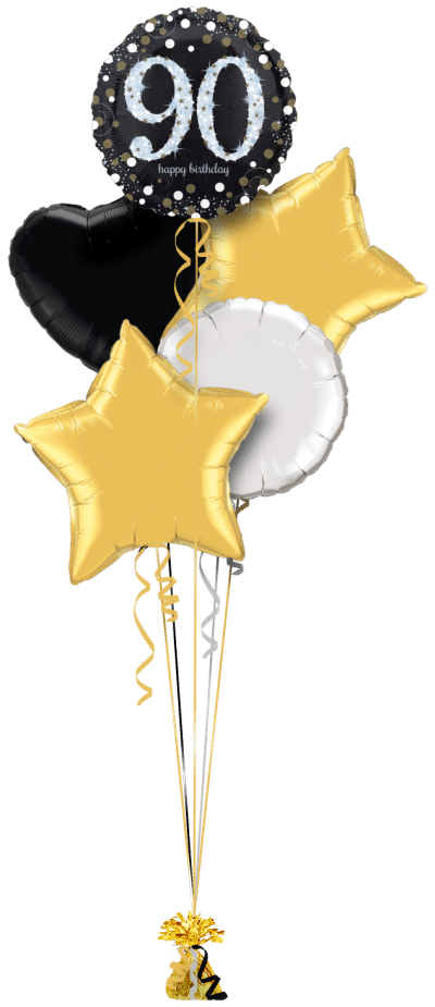 Glimmer Confetti 90th Birthday Balloon Bunch