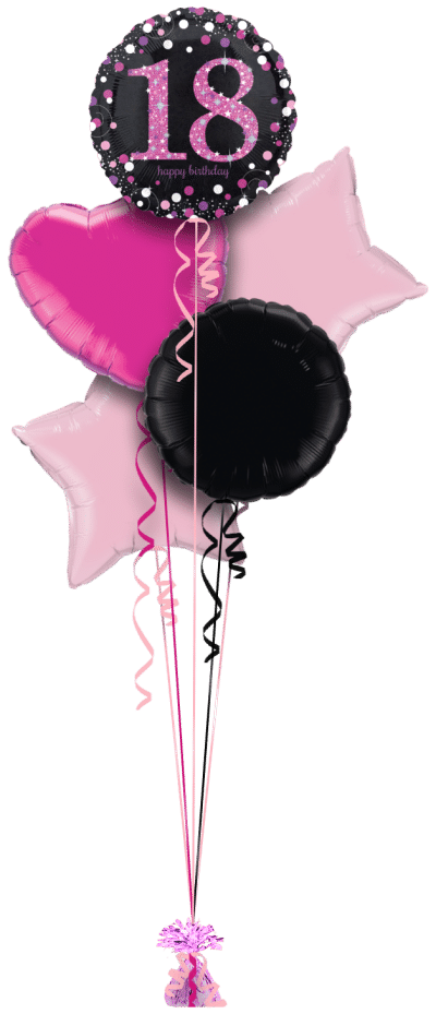 Pink Glimmer Confetti 18th Balloon Bunch