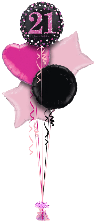 Pink Glimmer Confetti 21st Balloon Bunch