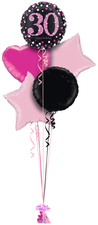 Pink Glimmer Confetti 30th Birthday Balloon Bunch