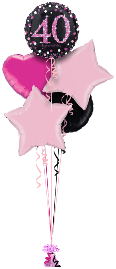 Pink Glimmer Confetti 40th Birthday Balloon Bunch