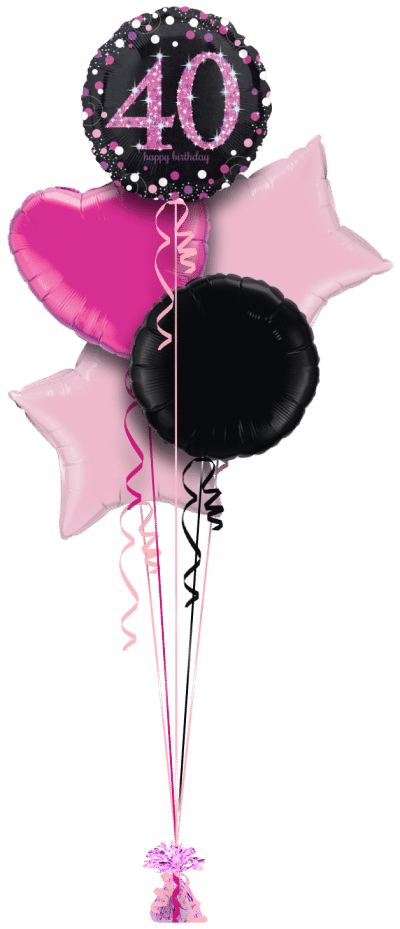 Pink Glimmer Confetti 40th Birthday Balloon Bunch