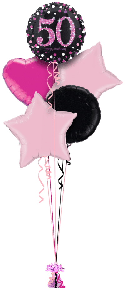 Pink Glimmer Confetti 50th Birthday Balloon Bunch