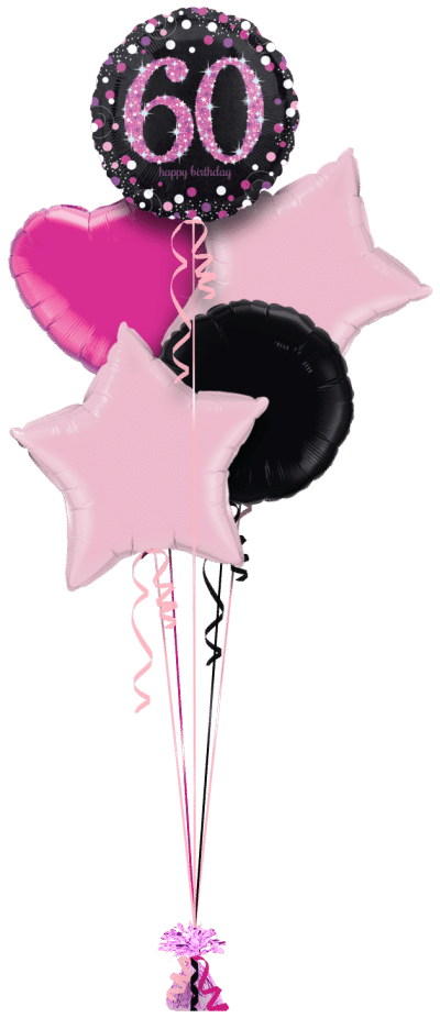 Pink Glimmer Confetti 60th Birthday Balloon Bunch