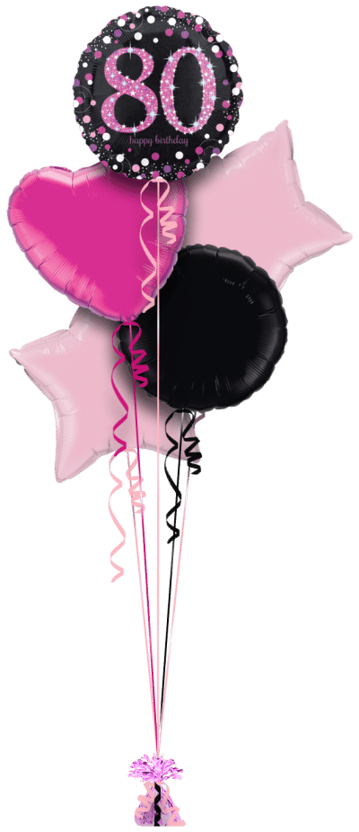 Pink Glimmer Confetti 80th Birthday Balloon Bunch