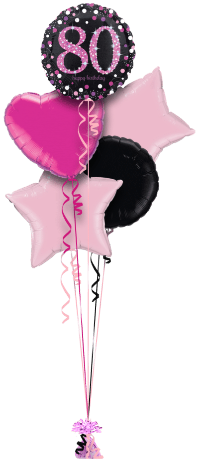 Pink Glimmer Confetti 80th Birthday Balloon Bunch
