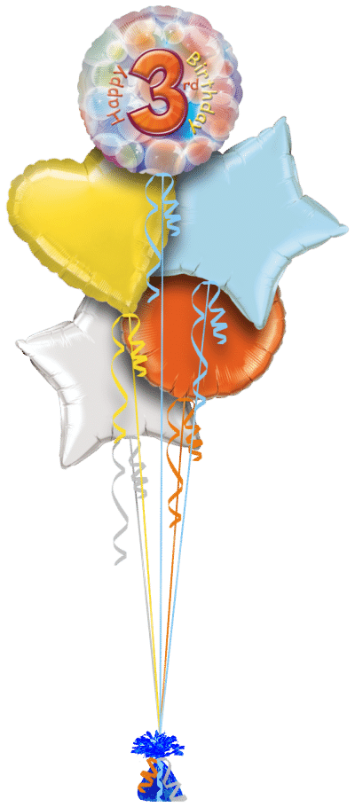 Colourful Happy 3rd Birthday Balloon Bunch