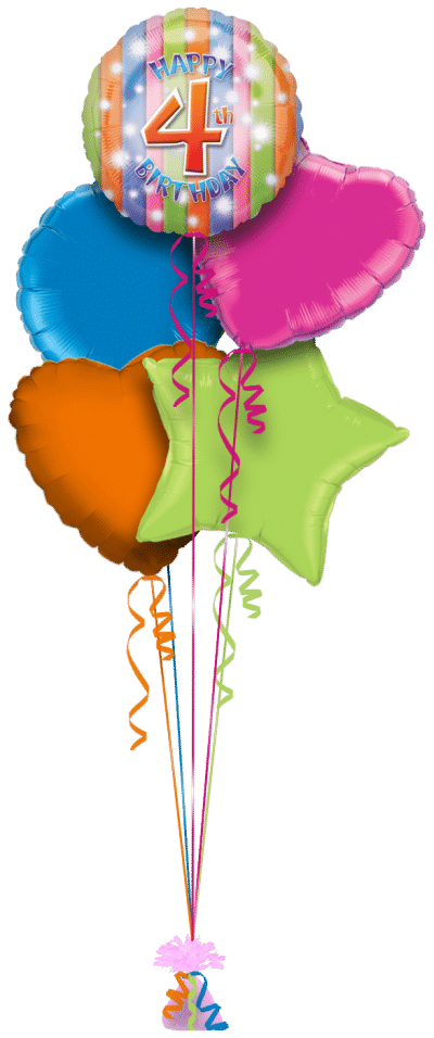 Colourful Happy 4th Birthday Balloon Bunch