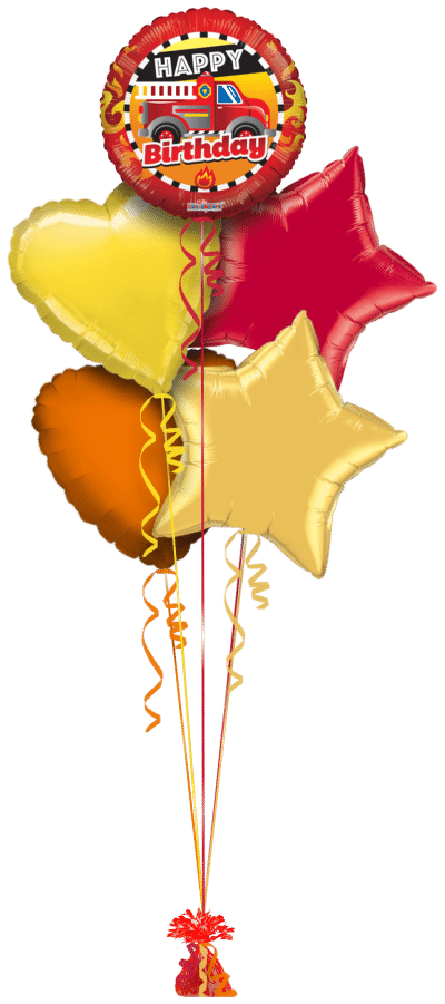Happy Birthday Fire Truck Balloon Bunch