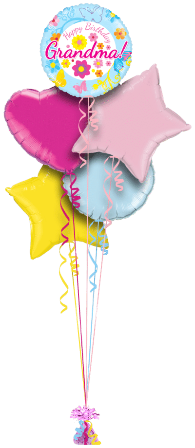 Happy Birthday Grandma Blue Floral Balloon Bunch