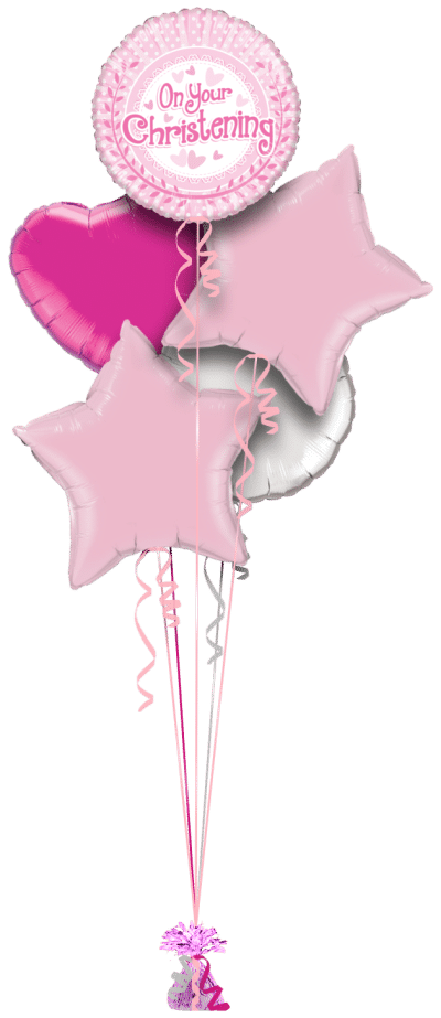 On Your Christening Pink Dots Balloon Bunch