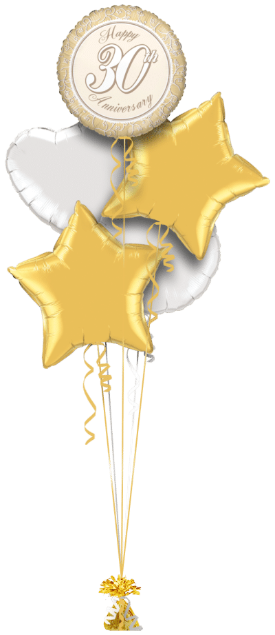 Happy 30th Anniversary Golds Balloon Bunch
