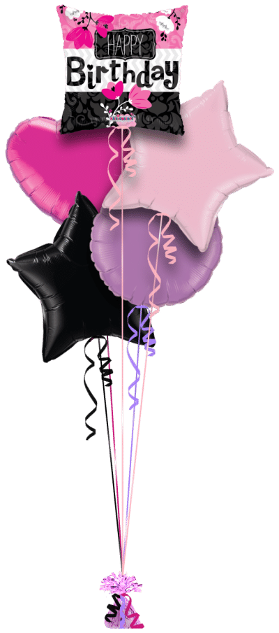 Happy Birthday Elegant Flowers Balloon Bunch