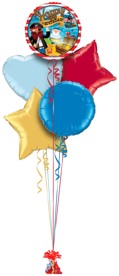Birthday Pirate Treasure Stripes Balloon Bunch