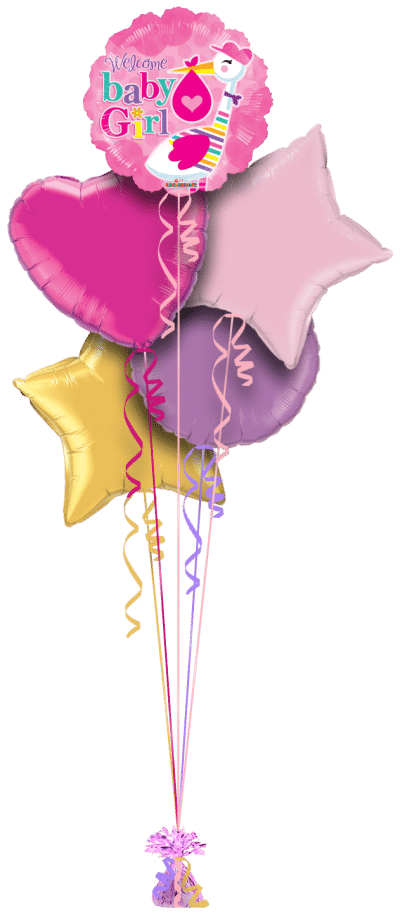 Baby Girl Stork Balloon Bunch