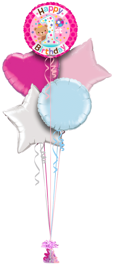 Cute 1st Birthday Girl Balloon Bunch