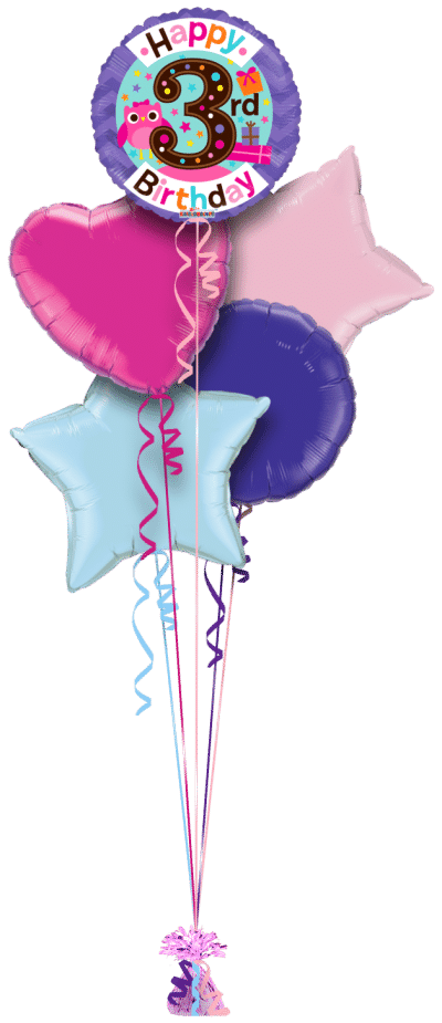 3rd Birthday Girl Balloon Bunch