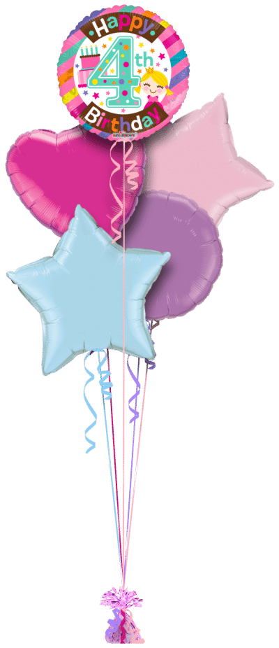 4th Birthday Girl Balloon Bunch