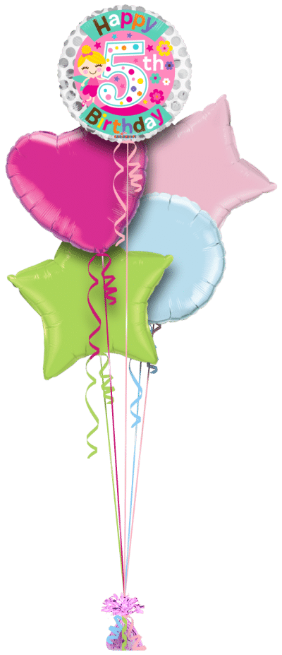 Fairy 5th Birthday Girl Balloon Bunch