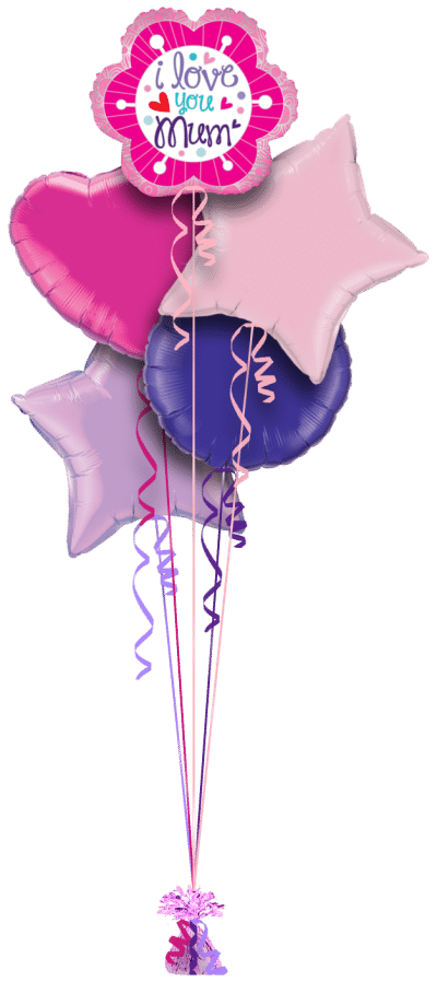 I love You Mum Heart Flower Balloon Bunch