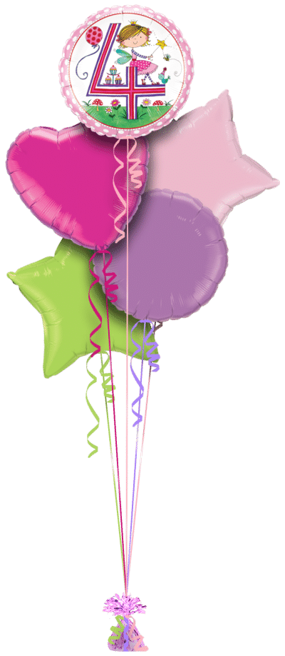 Fun 4th Birthday Girl Balloon Bunch