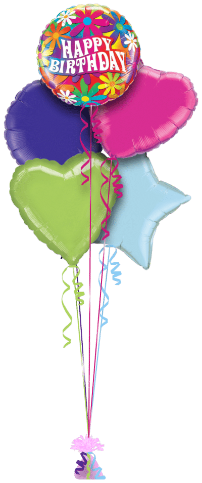 Birthday Hippy Flowers Balloon Bunch