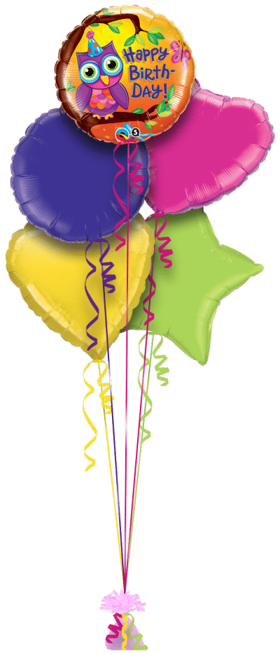 Happy Birthday Party Owl Balloon Bunch