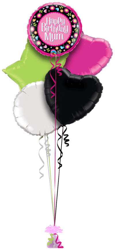 Happy Birthday Mum Floral Balloon Bunch